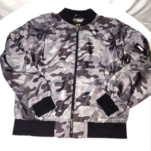 Seduka New York Charcoal Gray Camouflage Satin Soft Feeling Bomber Jacket